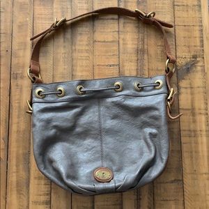 Grey and brown fossil bucket bag